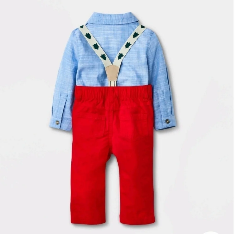 Cat & Jack Baby Boys Holiday Suspender Set NEW Christmas Tree - Picture 5 of 5